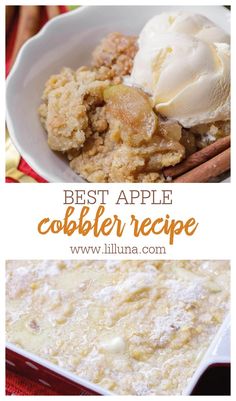 the best apple cobbler recipe is made with apples, cinnamon and vanilla ice cream