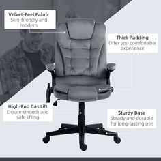 an office chair with instructions on how to use the seat and head rest for sitting