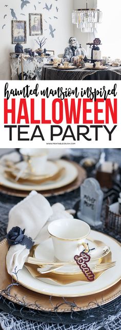 halloween tea party with black and white decorations