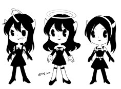 three black and white cartoon girls with angel wings