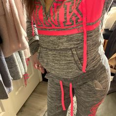 Victoria Secret Pink Neon Pink Quarter Zip Hoodie & Jogger Set In Excellent Condition. Not Sure I Want To Let Go It’s One Of My Favorites But I Don’t Have Enough Space To Keep All My Favorites. Pink Sporty Activewear For Fall, Pink Winter Athleisure Activewear, Pink Winter Sportswear Activewear, Sporty Pink Activewear For Fall, Pink Athleisure Activewear With Letter Print, Casual Pink Letter Print Activewear, Casual Pink Activewear With Letter Print, Casual Pink Winter Activewear, Trendy Pink Long Sleeve Activewear