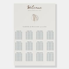 a wedding seating chart with leaves on it