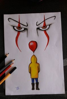 a drawing of a person with a clown's face painted on it