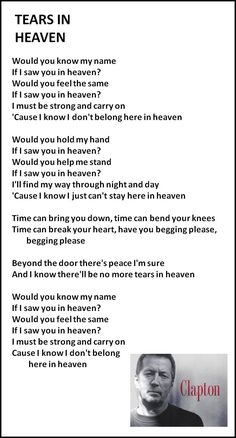 a poem with the words tears in heaven