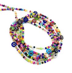 Multicolor Evil Eye Waist Beads Belly Chain for Weight Loss - Etsy Belly Beads, Handmade Evil Eye, Evil Eye Protection, Waist Beads, Belly Chain, Eye Protection, Evil Eye, Seed Beads, Crochet Necklace