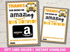 an amazon gift card with the words, thanks for being an amazing bus driver