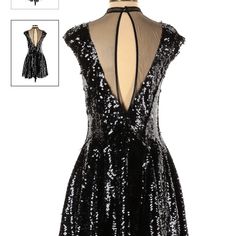 Free People Black Sequins With Sheer Detail On Neck And Back. Glamorous Halloween Costume Party Dress, Black Mini Dress For Holiday Costume Party, Black Sequined Dress For Costume Party, Black Backless Holiday Dress, Witchy Sleeveless Party Dress, Holiday Black Backless Dress, Black Witchy Mini Dress For Costume Party, Spring Party Dresses With Witchy Style, Black Witchy Dress For Night Out