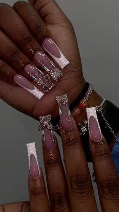 French Tip Acrylic Nails With Rhinestone Square, 18th Birthday Nails Ideas, 18th Nails, Simple Nails Design, Birthday Plans, Nail Business, Acrylic Nail Set, Hard Nails