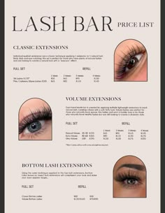 Lash Extension Price List, Lash Prices, Price List Ideas, Volume Extensions, Eyelash Extensions Prices, Prices List, Lash Content, Esthetician Inspiration, Lash Design