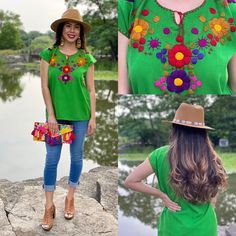 This Beautiful Floral Hand Embroidered Blouse is the perfect Top for Everyday use or a special event. This blouse is hand embroidered by Mexican Artisans and is completely one of a kind! This blouse comes in one size which fits sizes Small and Medium. More Colors Available here: https://www.etsy.com/es/listing/820969974/blusa-floral-bordado-a-mano-blusa-floral?ref=listing_published_alert Green Embroidered Top For Summer, Summer Green Tops With Intricate Embroidery, Summer Green Blouse With Embroidered Neckline, Green Tops With Intricate Embroidery For Summer, Bohemian Embroidered Top For Spring Festival, Green Bohemian Embroidered Top For Spring, Summer Bohemian Embroidered Top With Intricate Embroidery, Bohemian Multicolor Embroidered Blouse For Summer, Bohemian Blouse With Multicolor Embroidery For Summer