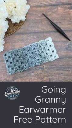 a crocheted granny hat with text that reads going granny ear warmer free pattern