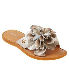 Born Ivory Leather Sandal  Bring a touch of tropical paradise to any look with this beautiful slide. Blossoms in buttery soft leather it absolutely irresistible. Elegant Gold Slides For Spring, Elegant Gold Slide Sandals, Chic Gold Slides For Vacation, Elegant Slides For Spring Vacation, Elegant Slides For The Beach, Gold Leather Beach Slides, Gold Leather Slides For The Beach, Elegant Beach Slides, Elegant Slide Sandals For Vacation