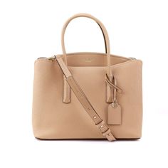 The Margaux Large Satchel Is Defined By Its Curved, Feminine Silhouette, Molded Handles And Functional Interior. - Made From Refined Grain Leather With Matching Trim -New Without Tag - 12.5" W X 9.25" H X 5.75" D - Optional And Adjustable Shoulder Strap - Zipper Closure - 2 Interior Slide Pockets And 1 Interior Zipper Pocket - Dual Exterior Pockets - Gold Tone Hardware Ks_sat_margaux_camel100 Formal Bags With Grained Texture, Kate Spade Beige Workwear Bag, Beige Saffiano Leather Bag For Work, Functional Interior, Feminine Silhouette, Kate Spade Bag, Large Tote, Leather Satchel, Womens Tote Bags