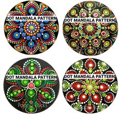 four different colored circles with the words dot manda pattern on them, and an image of