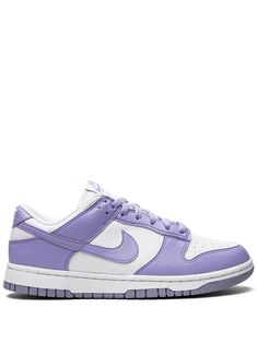 lilac/white leather signature Swoosh logo detail panelled design branded heel counter round toe front lace-up fastening rubber sole These styles are supplied by a premium sneaker marketplace. Stocking only the most sought-after footwear, they source and curate some of the most hard to find sneakers from around the world. Lavender Nike Shoes, Next Nature Lilac Dunks, Nike Purple Shoes, Purple Dunks Outfit Black Women, Lavender Dunks, Light Purple Dunks, Lilac Dunks, Cute Nike Dunks, Nike Dunks Purple