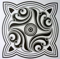 black and white art work with swirls in the shape of an animal's head