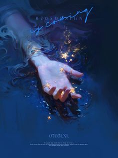 a person's hand in the water with stars on their fingers and text that reads,