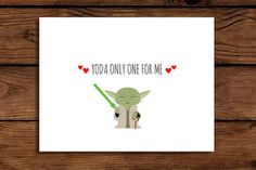 yoda only one for me greeting card with the star wars character in red lettering