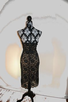 Luxurious vintage 80s black french lace, stretched mini halter dress. Made by Georgiou studio.SizeM. Mini Halter Dress, Hip Stretches, Black French, Grand Rapids Mi, French Lace, Scalloped Hem, Grand Rapids, Stretch Lace, Empire Waist