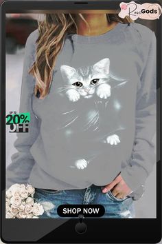 Animal Crew Neck Cotton-blend Casual Hoodies & Sweatshirt Casual Gray Cartoon Print Top, Casual Gray Tops With Cartoon Print, Casual Hoodie With Cartoon Print And Crew Neck, Casual Winter Tops With Cartoon Print, Comfortable Long Sleeve Hoodie With Graphic Print, Comfortable Fit Long Sleeve Hoodie With Graphic Print, Casual Gray Sweatshirt With Cartoon Print, Casual Fall Sweatshirt With Cartoon Print, Casual Fall Cartoon Print Sweatshirt