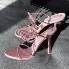 Pink High Heels, Open Toe High Heels, Rhinestone Sandals, Rhinestone Cross, Cross Straps, Glasses Fashion, High Heel Sandals, Gladiator Sandals, Ankle Strap