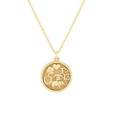 Good Luck Necklace for Women | Jennifer Meyer Symbolic Good Luck Coin Pendant Necklace, Gold Plated Tarnish Resistant Necklace For Good Luck, Tarnish Resistant Gold Plated Necklace For Good Luck, Gold Plated Adjustable Chain Necklace For Good Luck, Tarnish-resistant Yellow Gold Charm Necklace For Good Luck, Yellow Gold Necklace With Logo Charm, Symbolic Round Pendant Charm Necklace For Good Luck, Symbolic Good Luck Charm Necklace With Round Pendant, Yellow Gold Good Luck Pendant Charm Necklaces