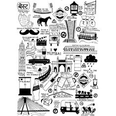 a black and white drawing of different types of things