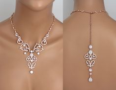 In rose gold plating this necklace is truly beautiful ! Scrolls upon scrolls of cubic zirconia encrusted elegance. At the center of the necklace is a beautiful oval cz stone surrounded by small cz stones. This necklace is perfect for any special occasion gown. Backdrop measures 5 inches. Necklace measures 16 inches and comes with 2 inch extension chain. Matching earrings: https://www.etsy.com/listing/252455207/crystal-bridal-earrings-chandelier Matching bracelet: https://www.etsy.com/listing/525 Rose Gold Backdrop, Statement Necklace Wedding, Bridal Backdrop Necklace, Bridal Statement Necklace, Backdrop Necklace, Bridal Earrings Chandelier, Gold Backdrop, Backdrops Necklace, Jewelry Rose Gold