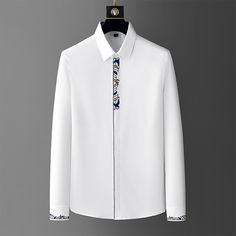 Men's Easy Care Embroidered Slim Shirt
Features：

 	Product ID:LS0247
 	Material:Polyester,Spandex,Nylon
 	Season:Spring,Summer,Autumn,Winter
 	Color:Black,White

Size Chat： Fitted Long Sleeve Shirt With Embroidery, Fitted Long Sleeve Embroidered Shirt, Business Dress Shirts, Fits Streetwear, Formal Shirt Dress, Fitted Blazer Jacket, Streetwear Shirts, Ripped Jeans Men, Camisa Social