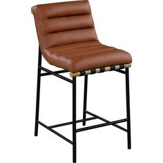 a brown leather bar stool with black legs