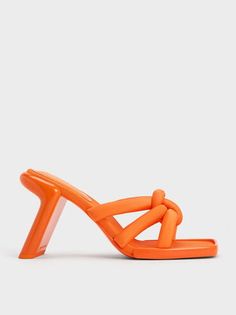 Orange Toni Knotted Puffy-Strap Mules | CHARLES & KEITH Orange Synthetic Square Toe Heels, Trendy Orange Heels With Heel Strap, Modern Orange Open Heel Heels, Orange Modern Party Sandals, Modern Orange Sandals For Party, Modern Orange Open Toe Heels, Modern Orange Party Sandals, Orange High Heel Mules For Spring, Orange Summer Heels With Heel Loop