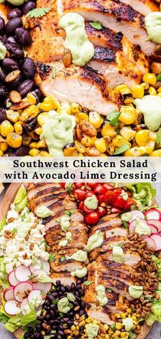 southwest chicken salad with avocado lime dressing and grilled corn on the side