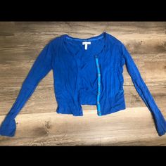 Perfect For A Light Jacket, Never Worn, Bought From Aeropostale Blue Cotton Cardigan For Spring, Casual Blue Cardigan For Layering, Blue Fitted Casual Cardigan, Fitted Blue Casual Cardigan, Blue Stretch Cotton Outerwear, Aeropostale Sweater, Light Cardigan, Light Jacket, Aeropostale