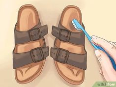 4 Ways to Clean Birkenstocks - wikiHow Black Birkenstocks, Leather Birkenstocks, Diy Cleaner, Diy Cleaners, Cleaning Recipes, Cleaning Ideas