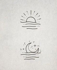 the sun and moon are drawn on a piece of paper with thin lines around them