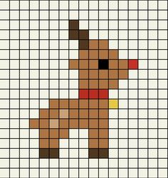 A pixel art template of Rudolf the red nose reindeer from the side. Tiny Cross Stitch, Pix Art, Pixel Art Design