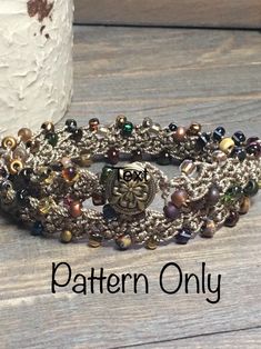 two bracelets that have beads and charms on them with the words, pattern only