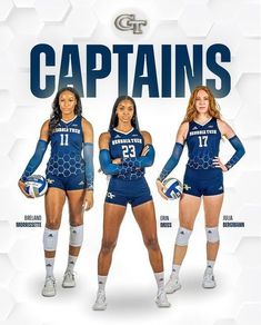 three female volleyball players are posing for the cover of sports illustrated magazine, captain's