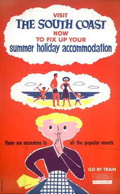 an old poster advertising the south coast to enjoy your summer holiday accomndation