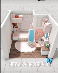 the top view of a small house with furniture and decor on it's floor