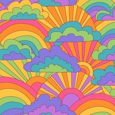 an image of a colorful background with clouds and rainbows in the sky for coloring