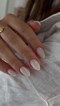 Short Acrylic Nails Pointy, White Wedding Nails Short, Very Short Acrylics, Neutral White Nails, Summer Europe Nails, Super Short Almond Nails, Hard Gel Nails Design, Extra Short Almond Nails, Small Almond Nails