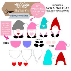 the paper doll is showing how to cut out gnomes for valentine's day