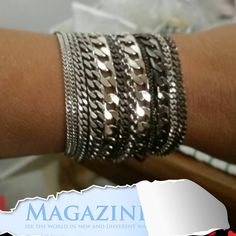 "♦ A Beautiful unique layer bracelet is full of chic and presence, is suitable for both man and woman The bracelet is made of rows of different chains and different shades of silver, a mix of black color, oxide silver, and gloss silver. SIZE Length:6.3\"(16cm) up to 8.3\" (21cm) width: 1.77\" (4.5) Material: brass plated silver ♦ This piece of jewelry is perfect as a gift for yourself, for a friend, Valentine's day or a birthday. If ♦ The jewel will be sent by registered mail (to some countries Rocker Jewelry, Chunky Silver Bracelet, Oxidized Silver Bracelet, Bracelet Thick, Multi Chain Bracelet, Gold Link Necklace, Multi Chain Necklace, Arm Bracelets, Layered Necklaces Silver