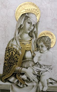 the virgin and child are depicted in this painting