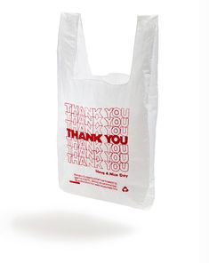 a white bag with thank you written on it