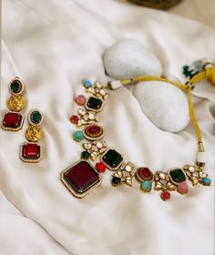 Premium Sabyasachi Inspired Matt Dull Gold Plated Ruby Red Multicolor Navratan Kundan Polki Zirconium Diamond Necklace Set Kundan Necklace - Etsy Diamond Necklace Set, Kundan Necklace, Kundan Necklaces, Flower Jewelry, Wedding Jewelry Sets, Flower Jewellery, Ruby Red, Stone Jewelry, Necklace Set