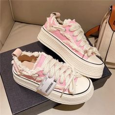 Women Casual Canvas Platform Shoes Woman High Top Spring New Flashion Vulcanize Pink Floral Cute Platform Sneakers, Female Sneakers, Floral Espadrilles, Pretty Sneakers, Trendy Shoes Sneakers, Dr Shoes, Pretty Shoes Sneakers, Denim On Denim, Shoes Teen