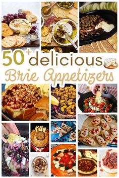 the cover of 50 delicious brie appetizers with pictures of different desserts