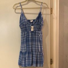 Cornflower Blue And White Plaid Dress With Elastic Empire Waist And Adjustable Straps. Feels Like Cotton. White Plaid Dress, Plaid Mini Dress, Cornflower Blue, Plaid Dress, White Plaid, Empire Waist, Aeropostale, Colorful Dresses, Adjustable Straps